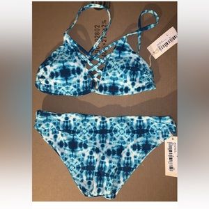 Tori Praver Seafoam Beach Blue Tye Die Strappy Top Bikini SMALL *NWT*
